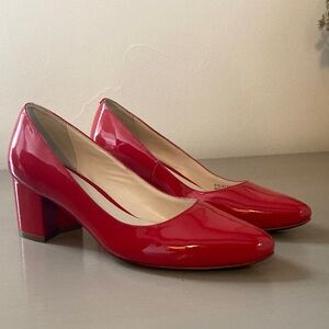 Cole Haan Bright Red Patent Leather Block Heels with Almond Toe